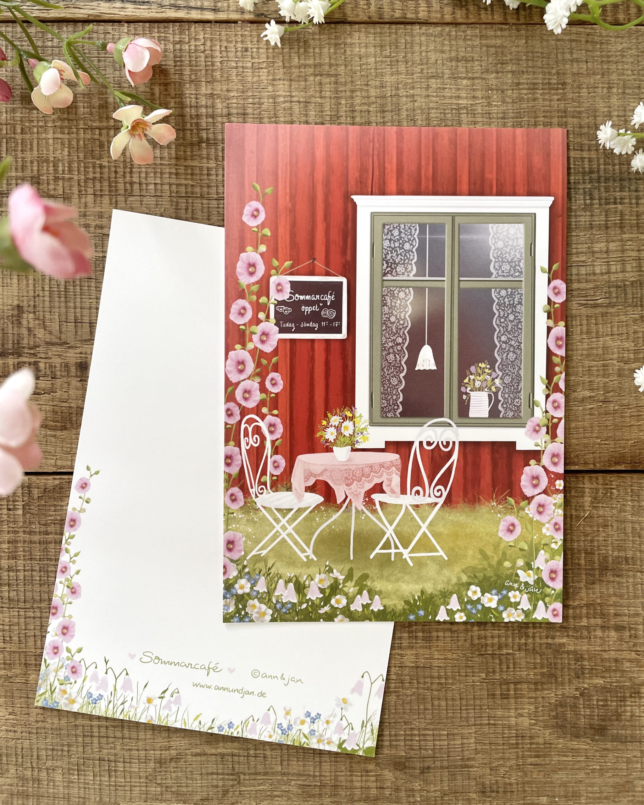 Große Postkarte Sommarcafé Rückseite beschreibbar Chromokarton Ann und Jan