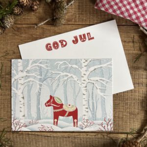Postkarte God Jul Rückseite Schriftzug Frohe Weihnachten skandinavisch handillustriert Ann und Jan