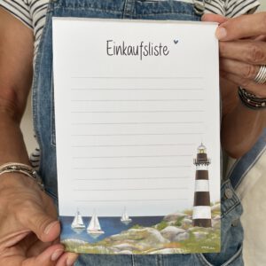 Handillustrierter Einkaufsliste Block Bengt Leuchtturm Felsen Meer Segelboote von Ann und Jan DIN A5