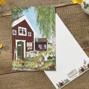 Handillustrierte große Postkarte Loppis öppet schwedischer Flohmarkt Vintage Schätze skandinavisch von Ann und Jan