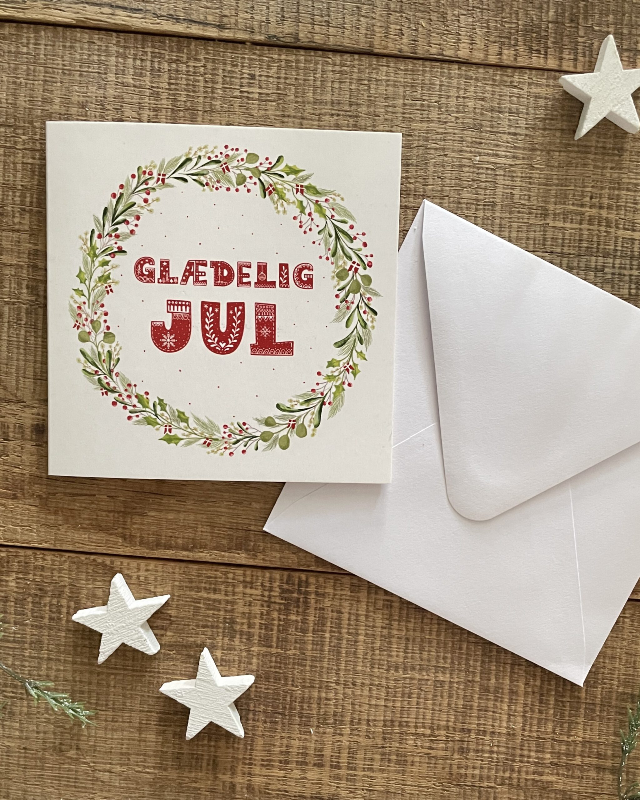 Klappkarte Glædelig Jul Innenseite beschreibbar quadratisches Kuvert weiß Ann und Jan