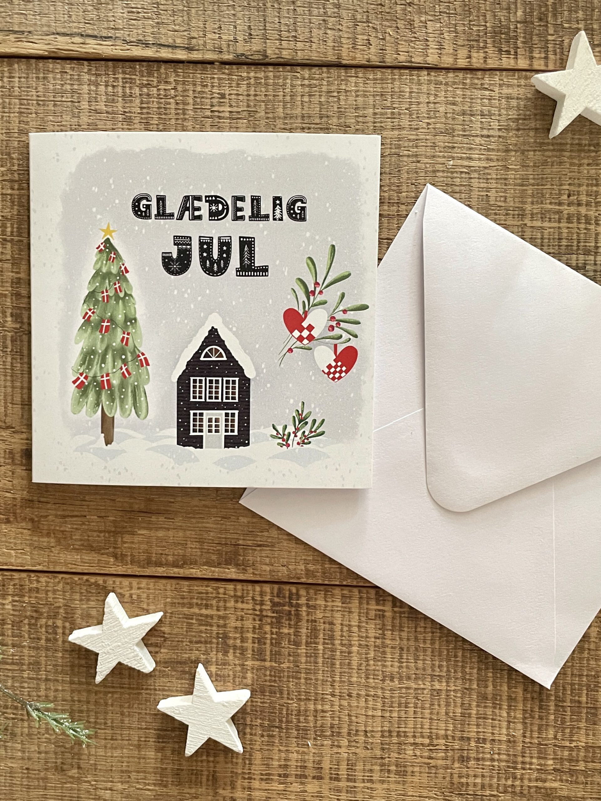 Klappkarte Juletid Innenseite beschreibbar quadratisches Kuvert weiß Ann und Jan