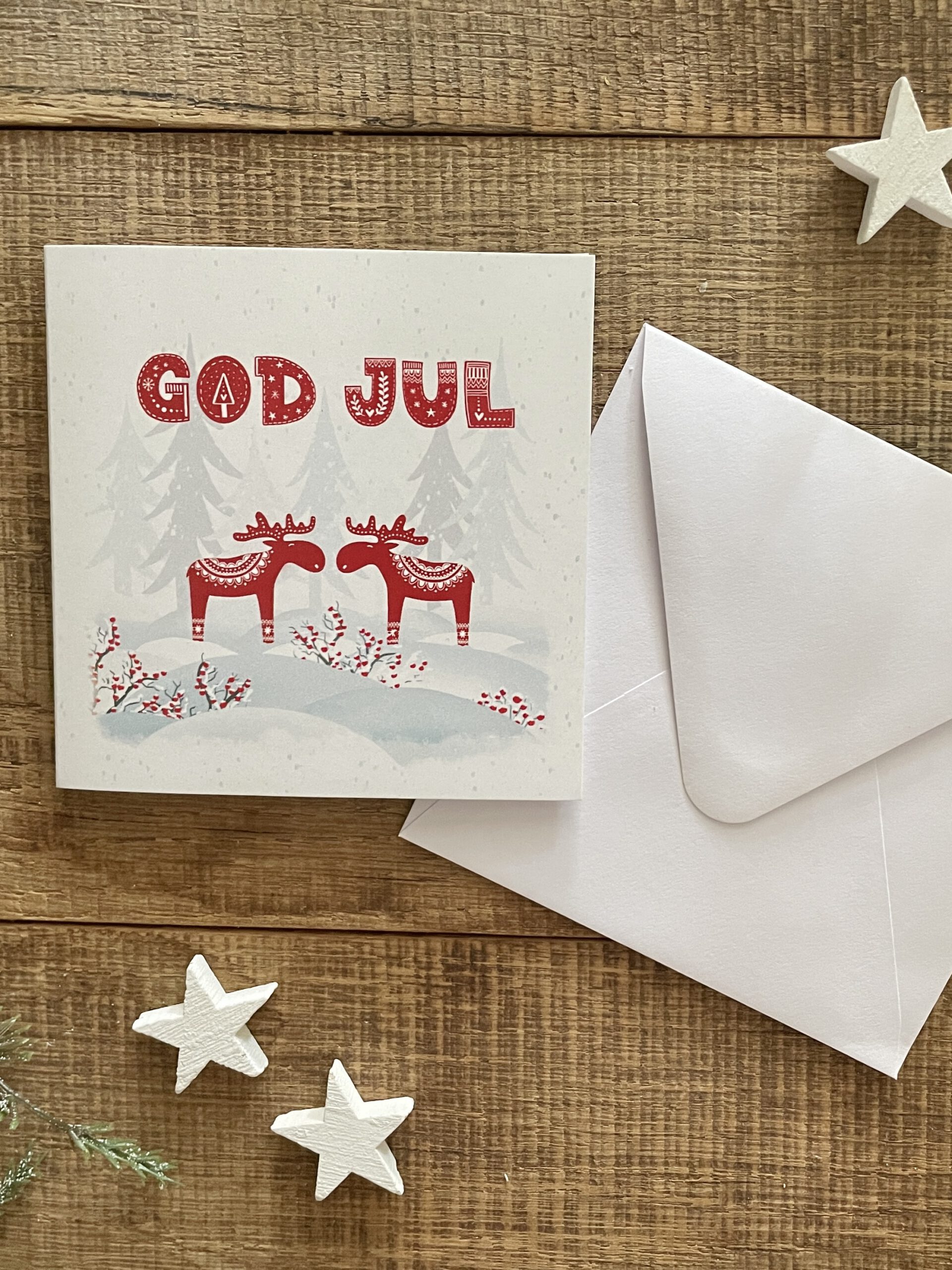 Klappkarte Julälg Innenseite beschreibbar quadratisches Kuvert weiß Ann und Jan