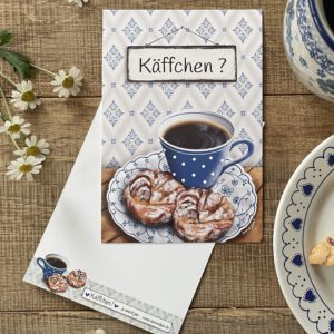Handillustrierte große Postkarte Käffchen Kaffee Zimtschnecken Genuss von Ann und Jan