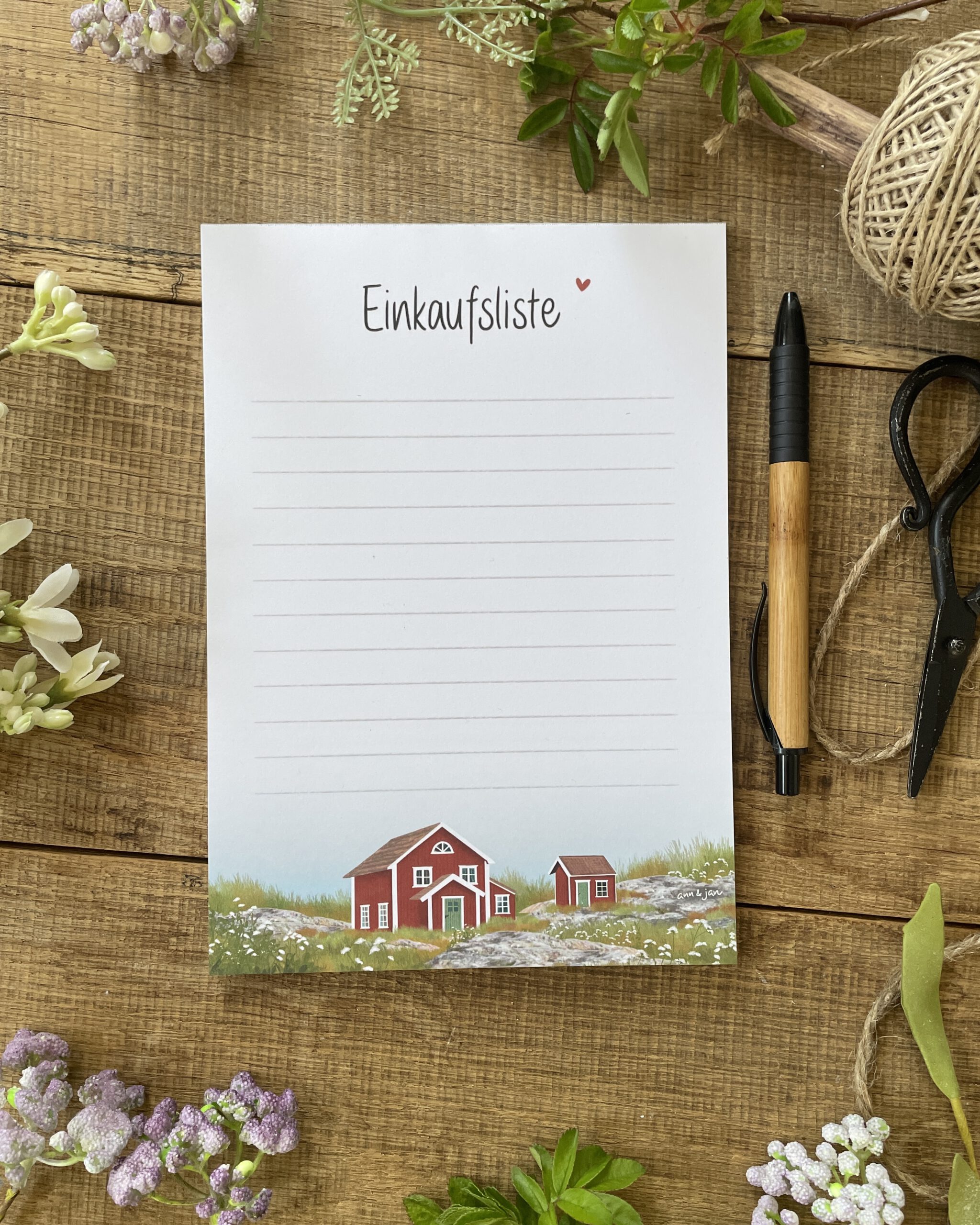 Einkaufsliste Block Maja Einkaufsliste Naturpapier PEFC handillustriert Ann und Jan