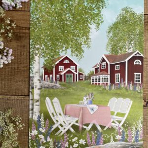 Handillustrierter Kunstdruck Sommergarten skandinavische Gartenszene Schwedenhäuser Birken Gartentisch von Ann und Jan DIN A4