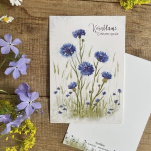 Handillustrierte große Postkarte Kornblume botanisches Motiv sommerliche Leichtigkeit von Ann und Jan