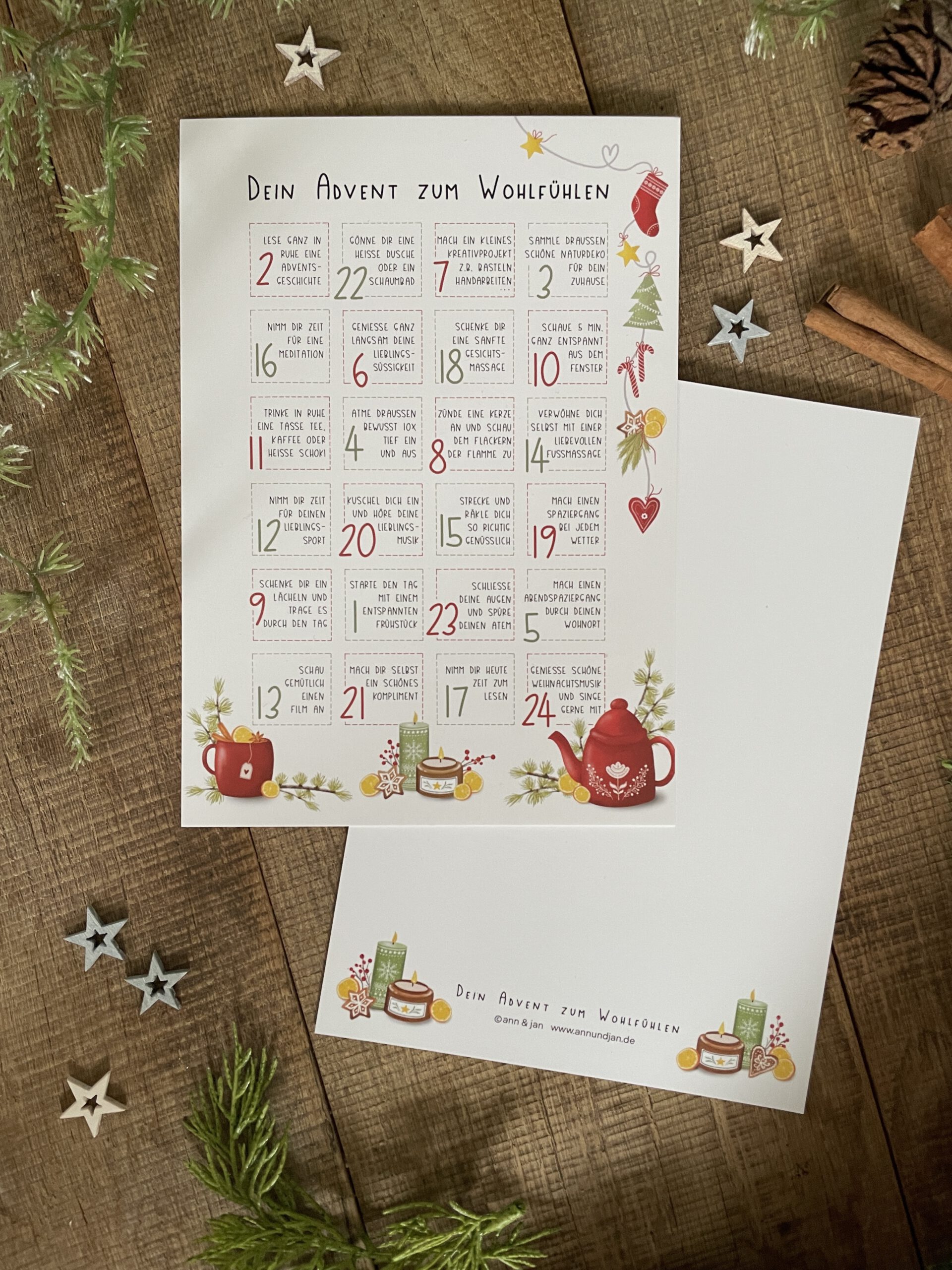 Adventskalender Karte DIN A5 Rückseite beschreibbar Chromokarton Ann und Jan