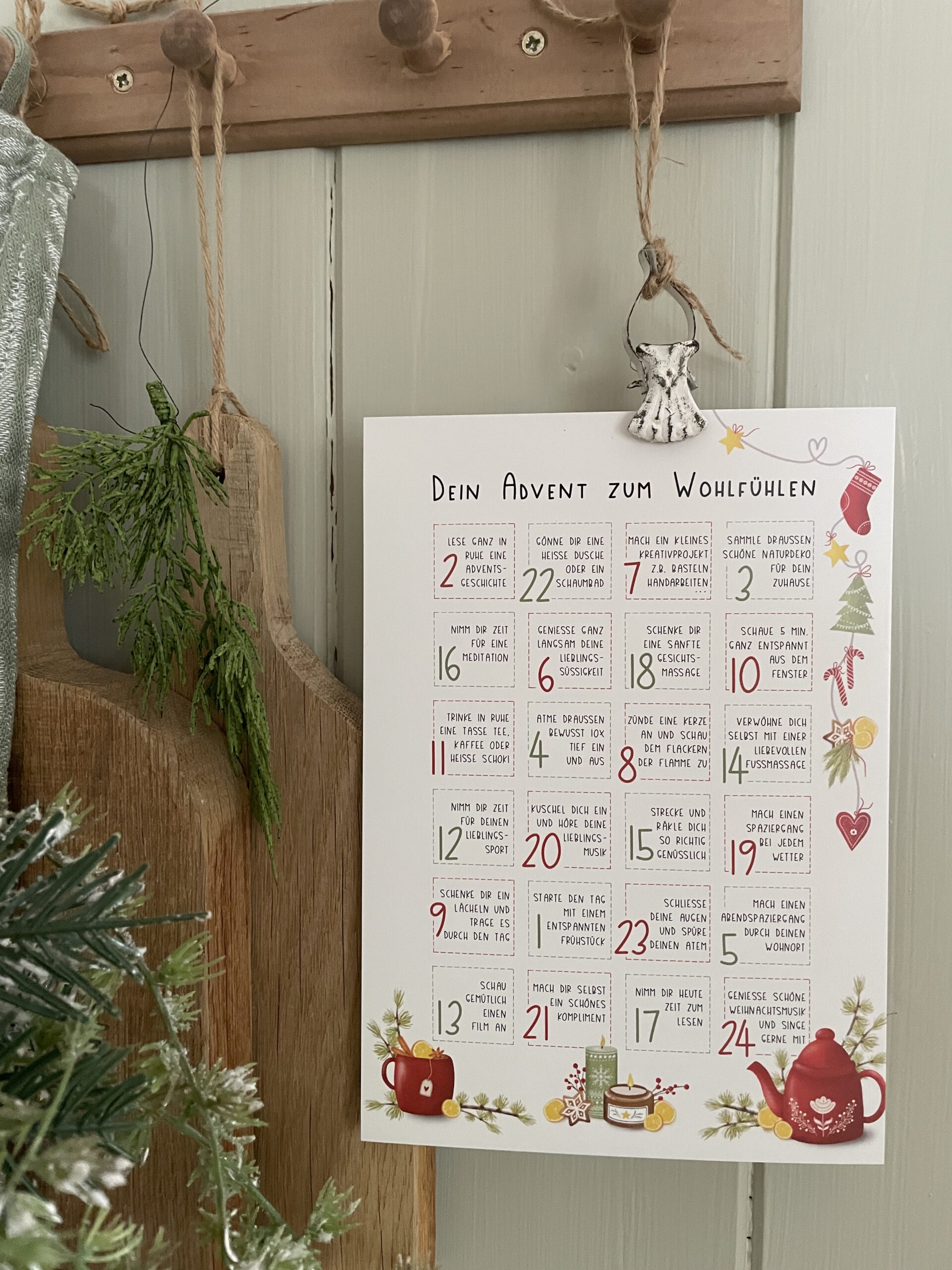 Handillustrierte Adventskalender Karte Dein Advent zum Wohlfühlen 24 Wohlfühlmomente DIN A5 von Ann und Jan