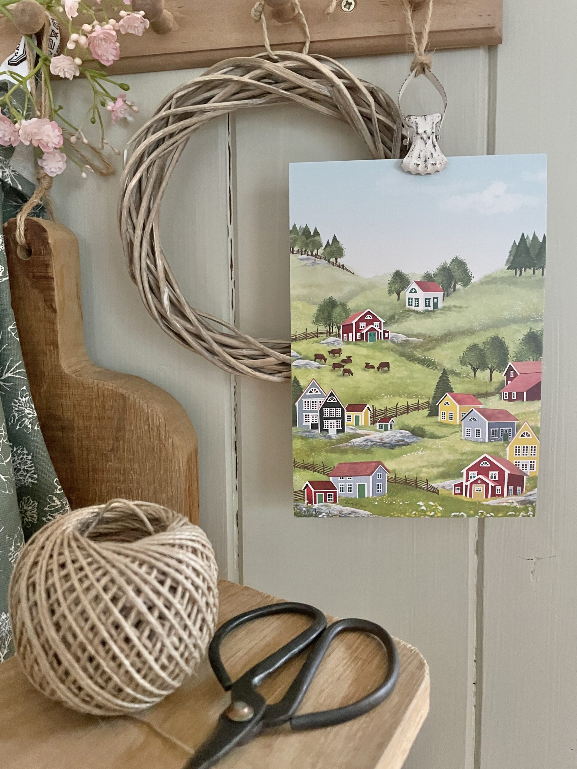 Große Postkarte Landleben dekoriert Chromokarton Ann und Jan