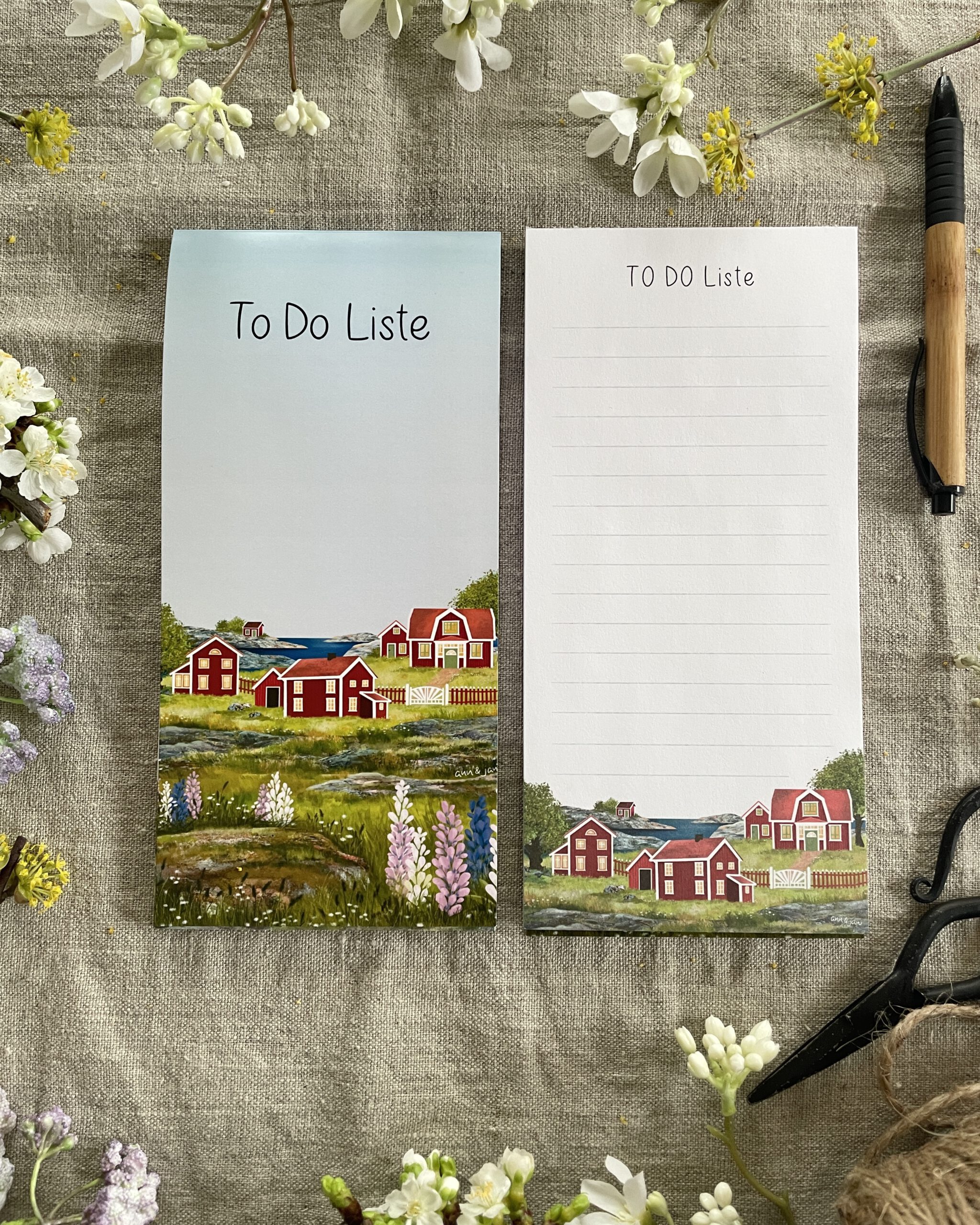 Notizblock Lasse Innenseite To-do-Liste Küstenmotiv Schwedenhäuser handillustriert Ann und Jan