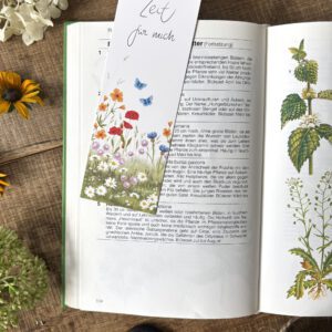 Handillustriertes Lesezeichen Zeit für mich Blumenwiese Mohnblumen Schmetterlinge von Ann und Jan