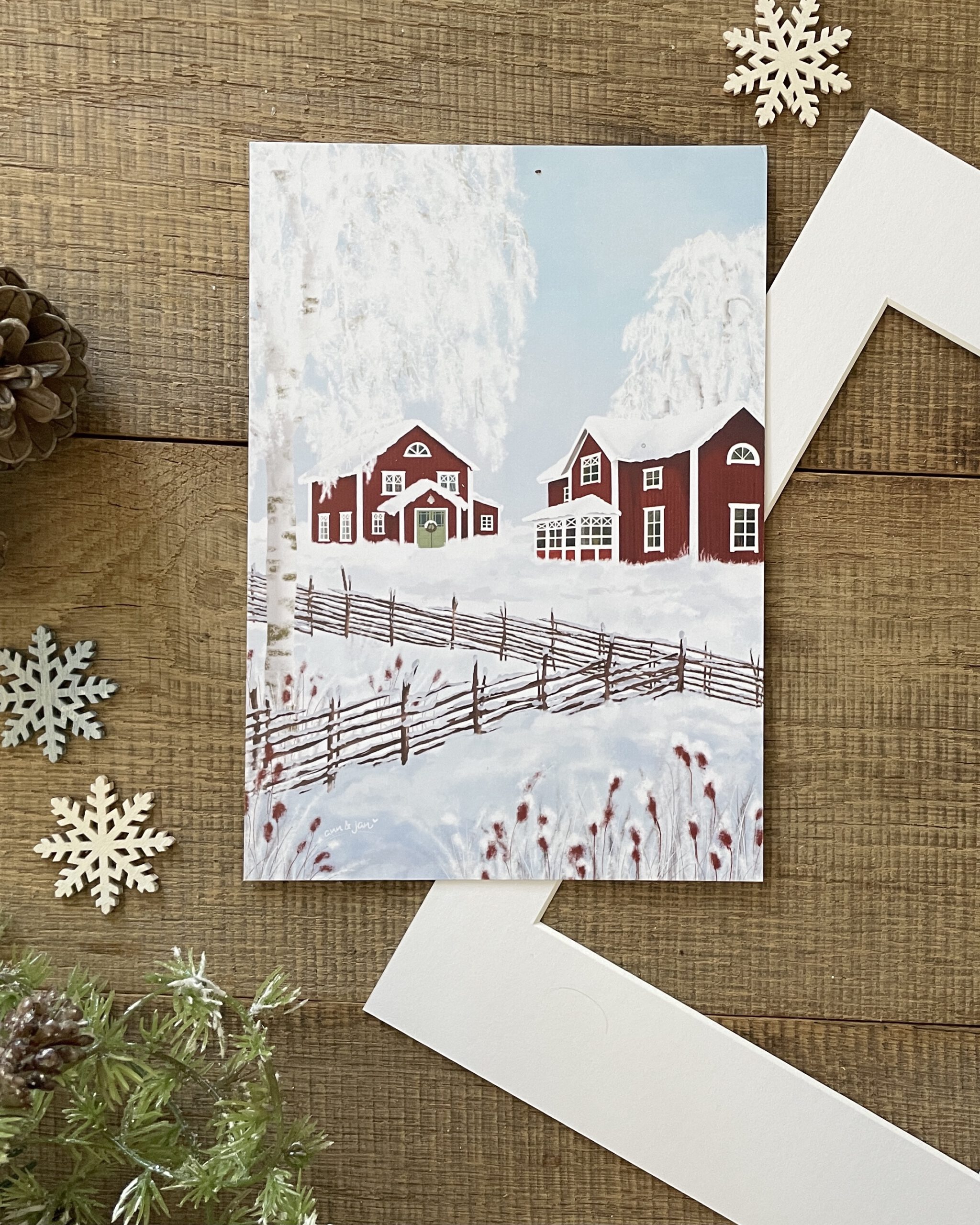 Kunstdruck „Vinterträdgård" – Schwedenhäuser im Winter DIN A5 – Bild 3
