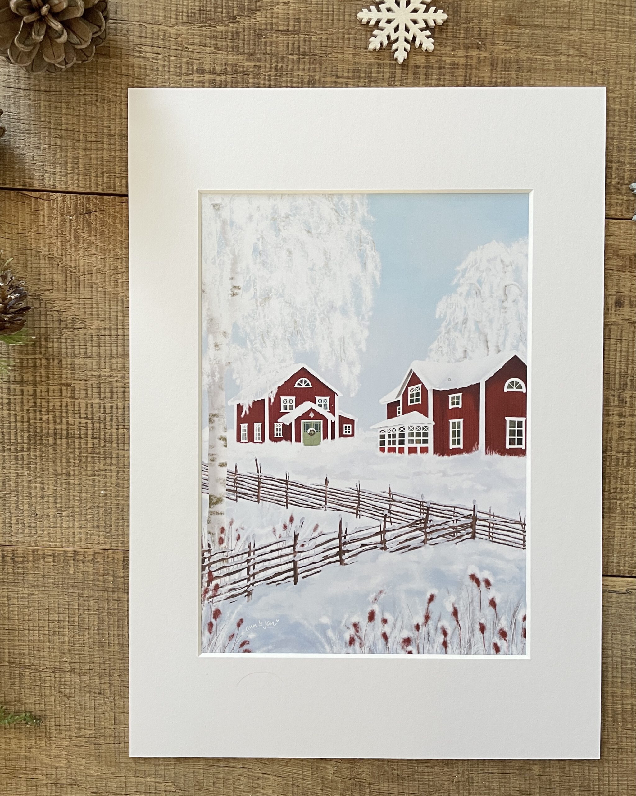 Kunstdruck „Vinterträdgård" – Schwedenhäuser im Winter DIN A5 – Bild 2
