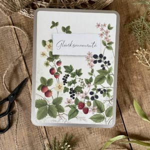 Handillustrierte Weißblechdose Glücksmomente mit Beerenmotiv Erdbeeren Himbeeren Brombeeren von Ann und Jan
