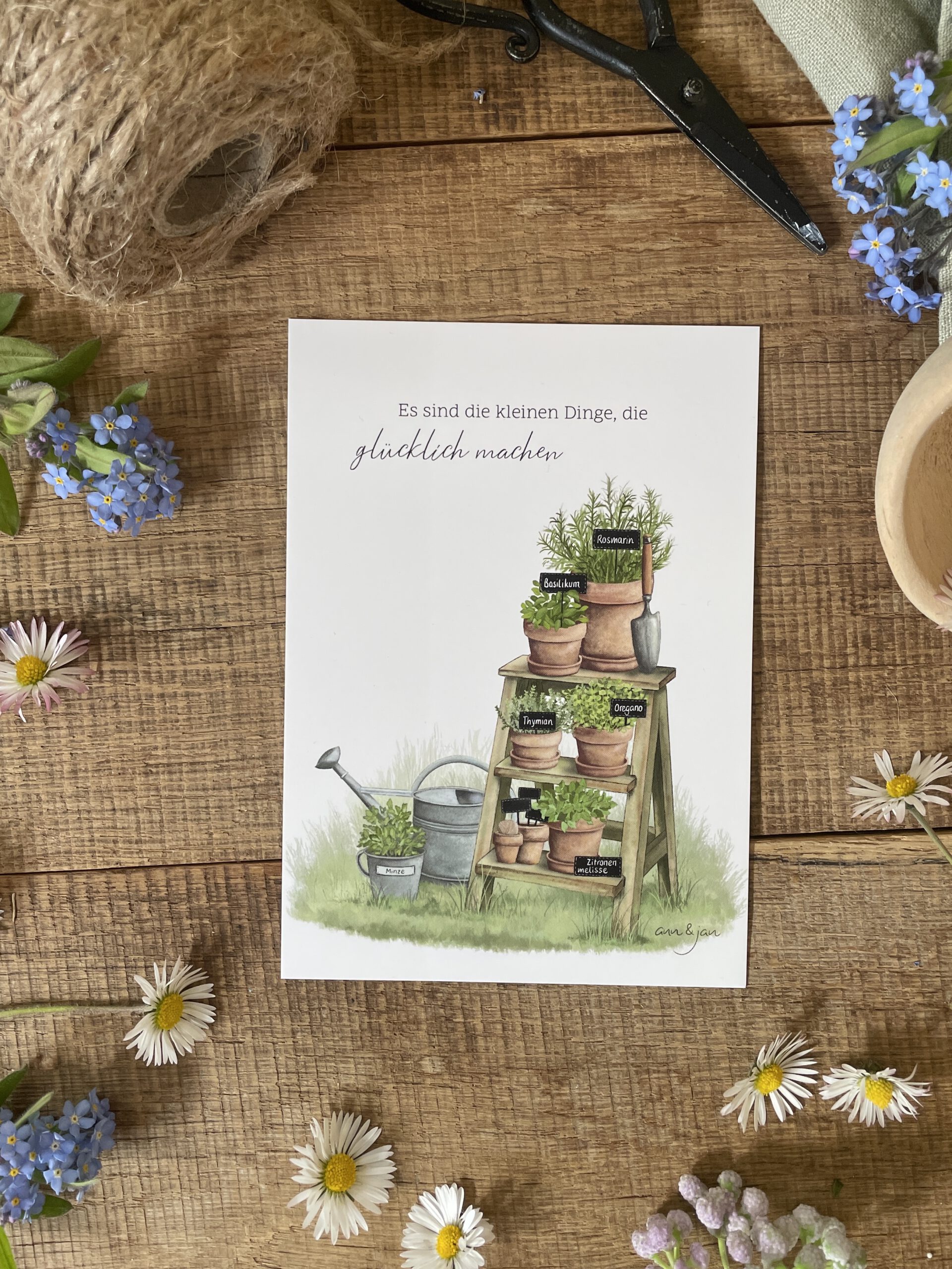 Postkarte Kräuter Garten handillustriert Ann und Jan