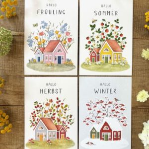 Postkartenset Jahreszeiten von Ann & Jan mit vier Karten für Frühling, Sommer, Herbst und Winter