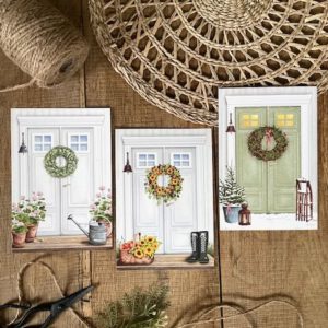 Postkartenset Haustür von Ann & Jan mit drei Motiven für Frühling, Sommer und Winter