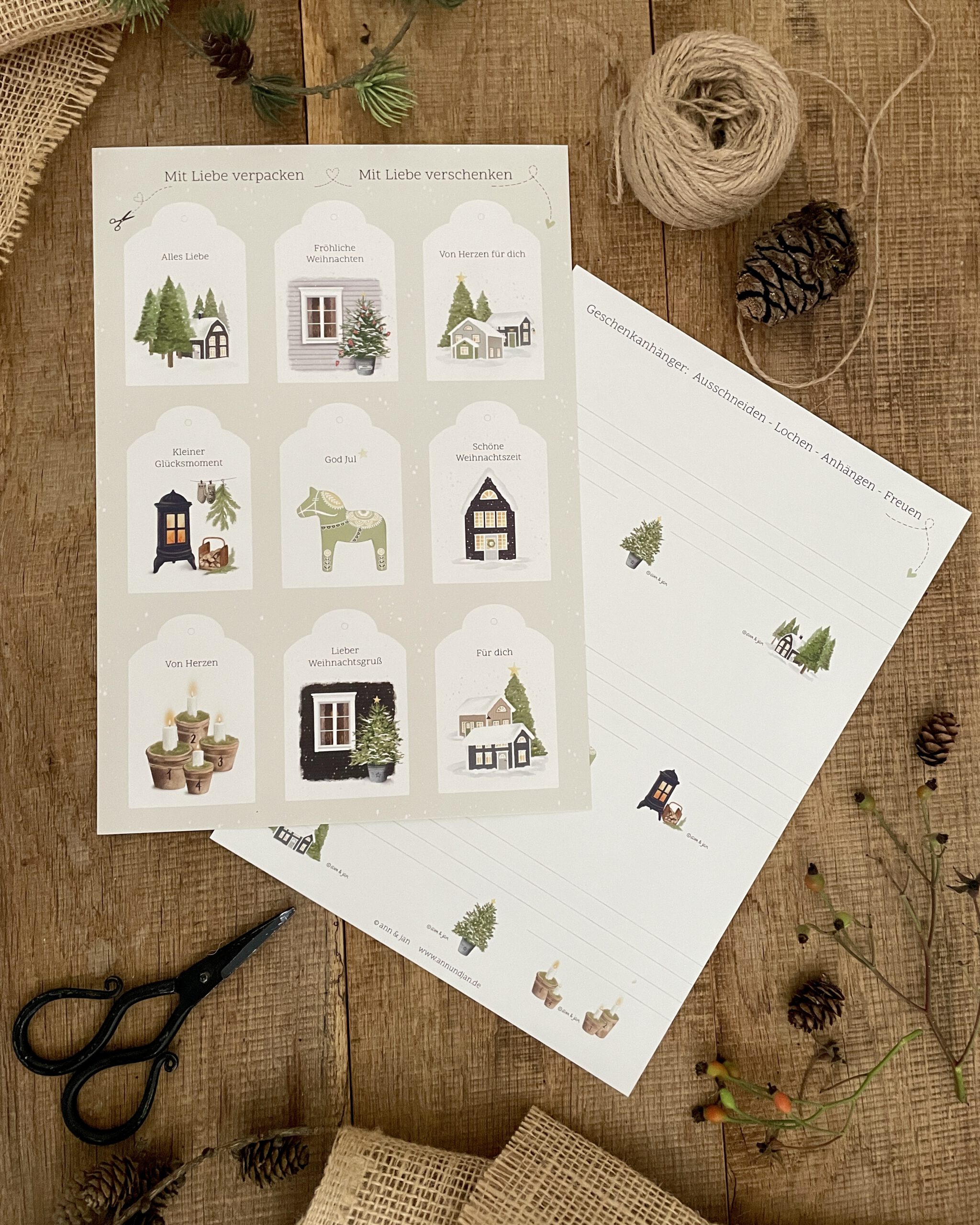 Geschenkanhänger Set Weihnachtszauber Vorderseite. Rückseite beschreibbar