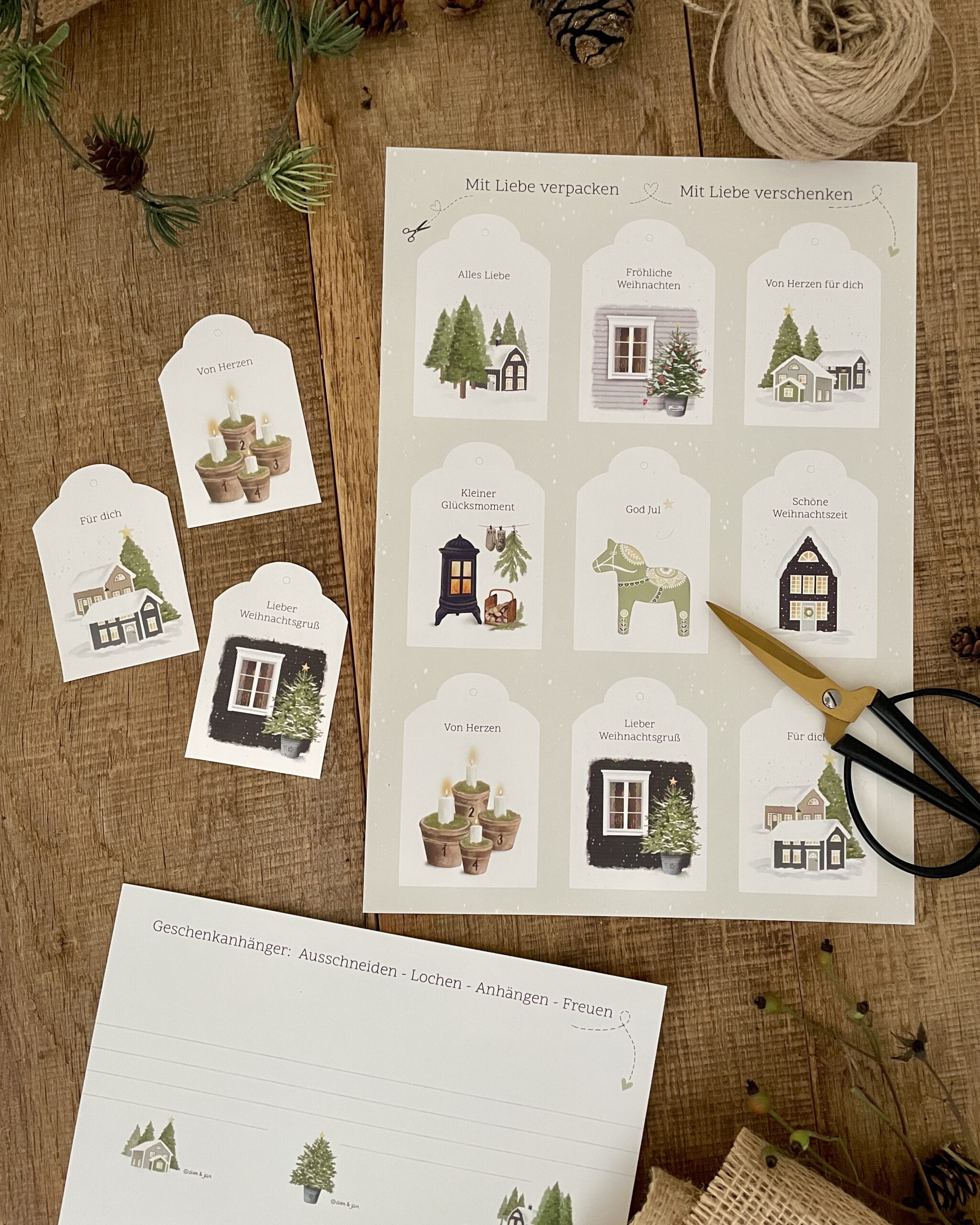 Geschenkanhänger Set Skandinavische Motive Naturtöne