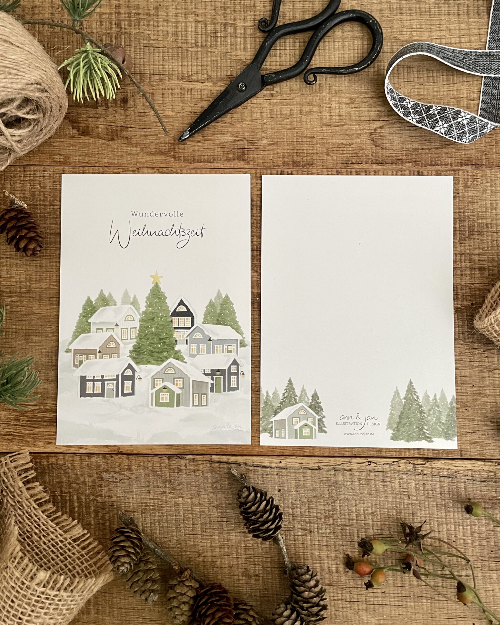 Postkarte „Wundervolle Weihnachtszeit“ – Weihnachtsdorf – Bild 2